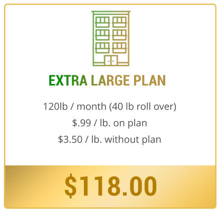 120lb / month (40 lb roll over) $.99 / lb. on plan $3.50 / lb. without plan